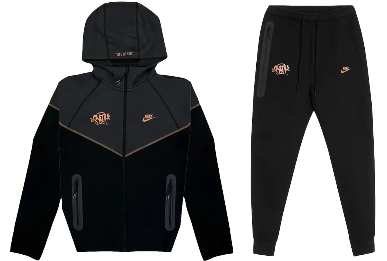 Nike Sportswear x Central Cee Syna World Tech Fleece Hoodie & Joggers Set Schwarz/Metallic Red Bronze