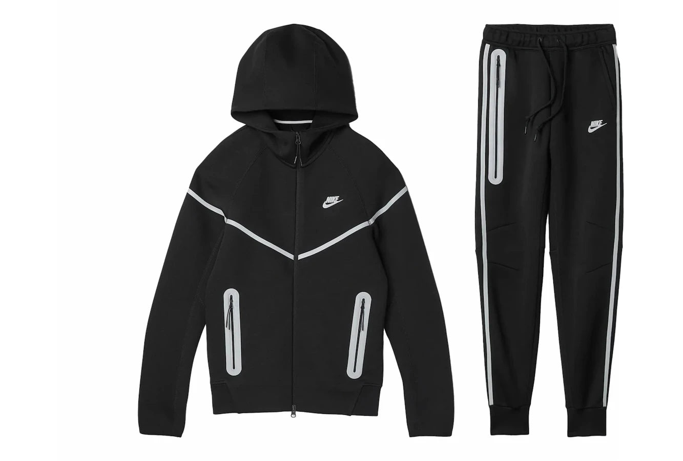 Nike Sportswear Tech Fleece Full-Zip Hoodie & Joggers Reflektierende Details Set Schwarz/Bemis Silver