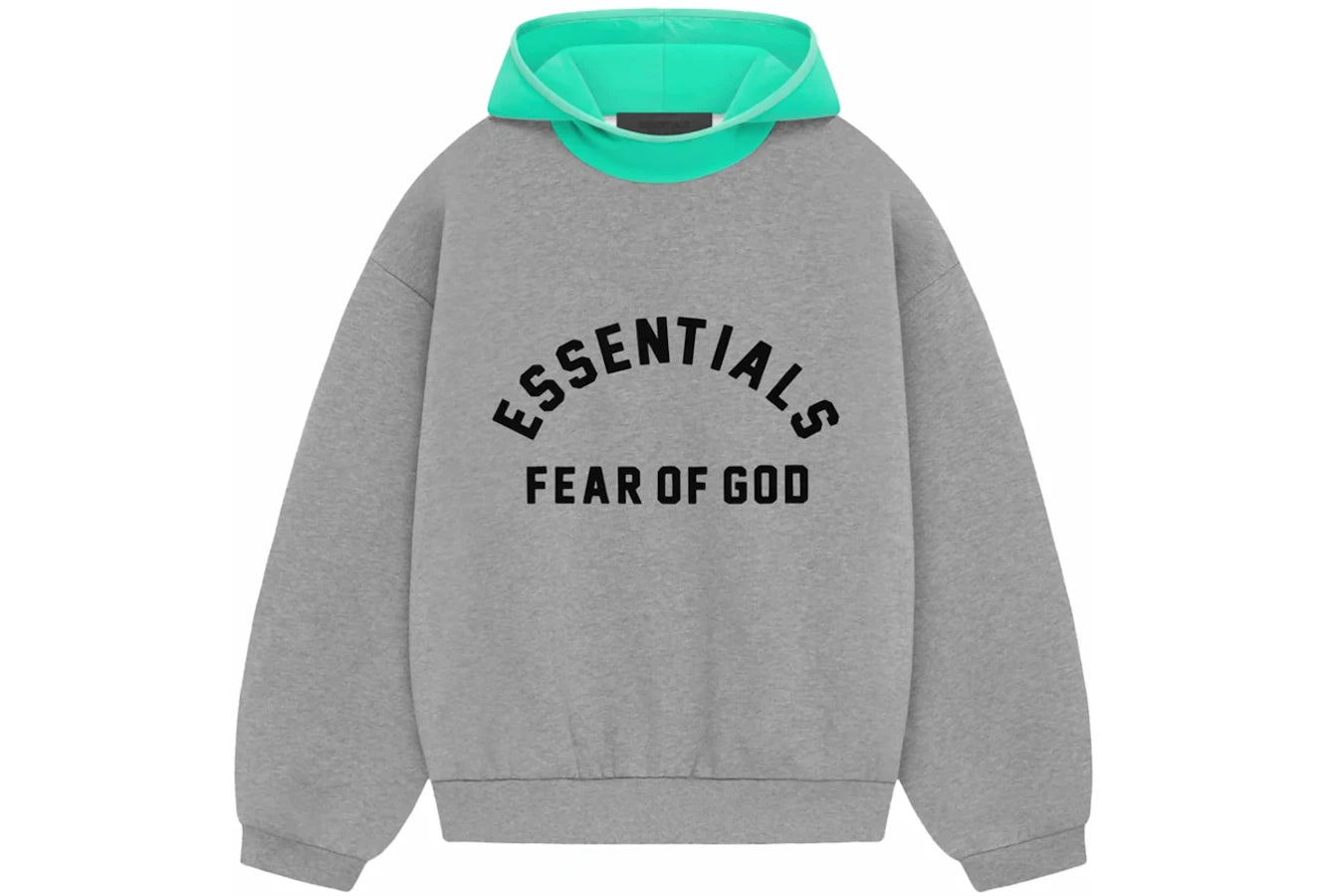 Fear of God Essentials Nylon Fleece Hoodie Dark Heather Oatmeal/Mint Leaf