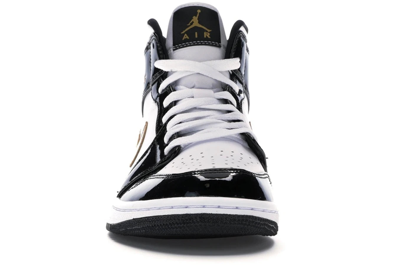 Air Jordan 1 Mid Patent Black White Gold